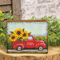 Thumbnail for Sunny Blooms Farm Sunflower Truck Distressed Block Sign - The Fox Decor