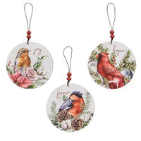 3 Set Round Wooden Winter Bird Ornaments - The Fox Decor
