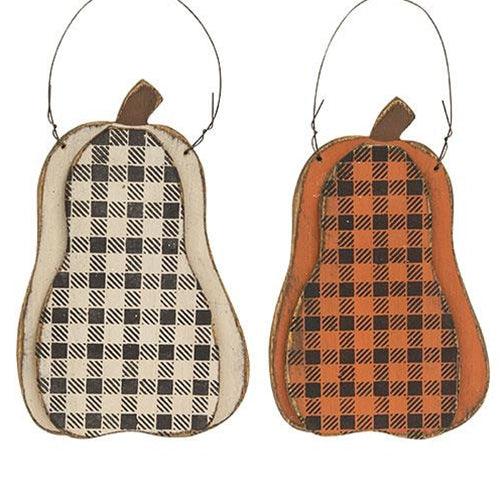 Layered Wood Buffalo Plaid Hanging Pumpkin 2 Asstd - The Fox Decor