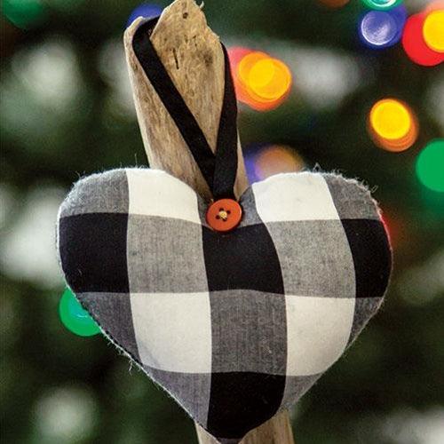 Black & White Buffalo Check Heart Ornament - The Fox Decor