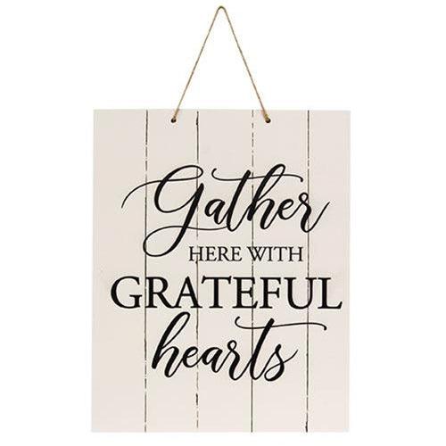 Gather Here With Grateful Hearts Vertical Pallet Board Rope Sign - The Fox Decor