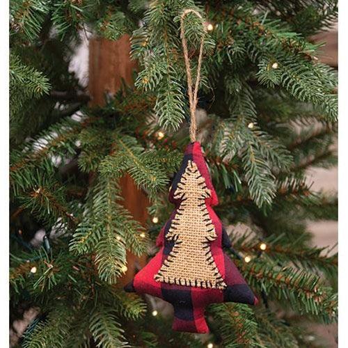 Red & Black Buffalo Check Tree Stitched Fabric Ornament - The Fox Decor