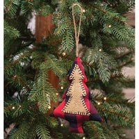 Thumbnail for Red & Black Buffalo Check Tree Stitched Fabric Ornament - The Fox Decor