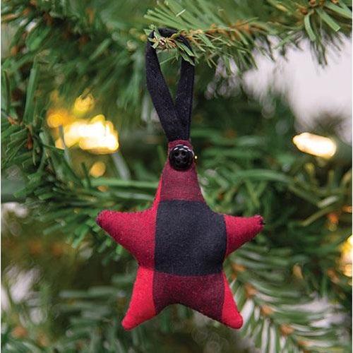 Red & Black Buffalo Check Fabric Star Hanger Ornament - The Fox Decor