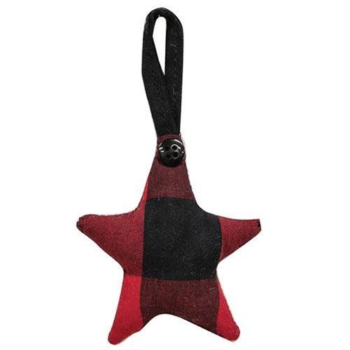 Red & Black Buffalo Check Fabric Star Hanger Ornament - The Fox Decor