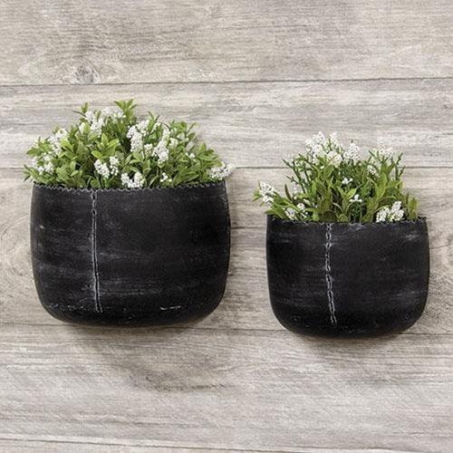 2 Set Distressed Black Metal Wall Bucket - The Fox Decor