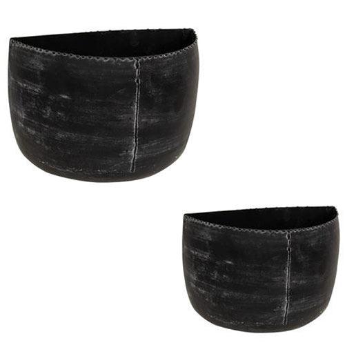 2 Set Distressed Black Metal Wall Bucket - The Fox Decor