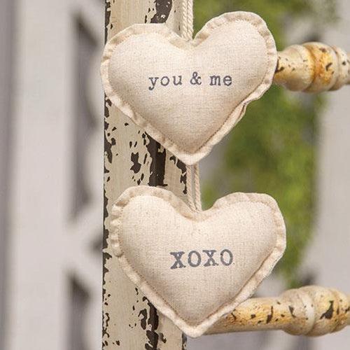 You & Me Fabric Heart Ornament 2 Asstd