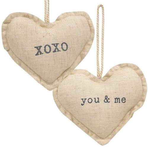 You & Me Fabric Heart Ornament 2 Asstd