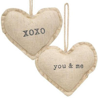 You & Me Fabric Heart Ornament 2 Asstd - The Fox Decor