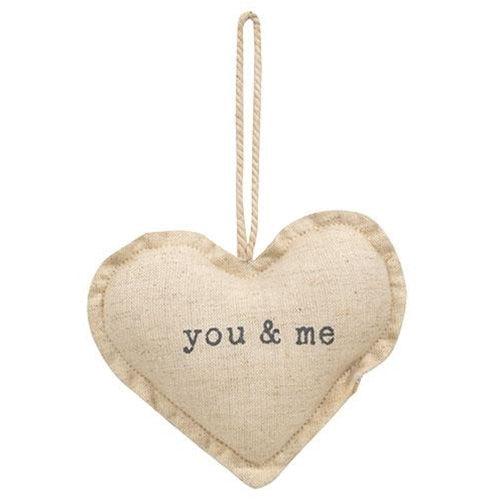 You & Me Fabric Heart Ornament 2 Asstd - The Fox Decor