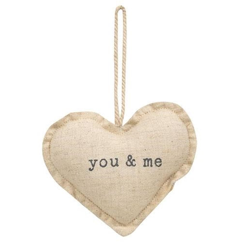 You & Me Fabric Heart Ornament 2 Asstd