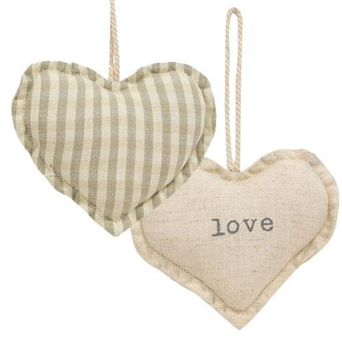 Love & Stripe Fabric Heart Ornament 2 Asstd