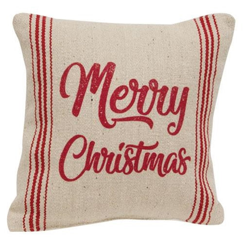 Merry Christmas Red Striped Pillow