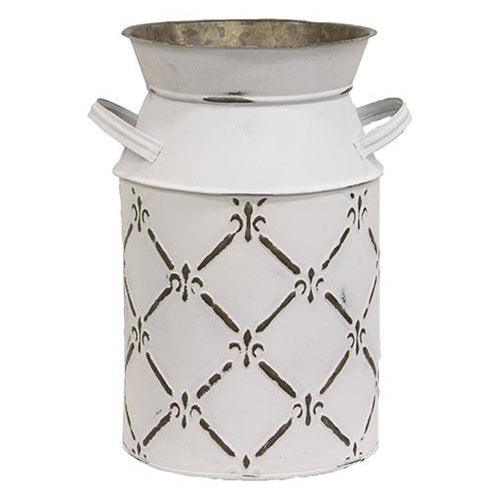 Whitewashed Fleur De Lis Galvanized Milk Can Large - The Fox Decor
