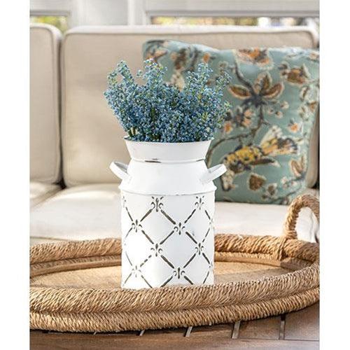 Whitewashed Fleur De Lis Galvanized Milk Can Large - The Fox Decor