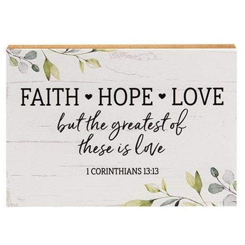 Faith Hope Love Shelf Sitter 8 x 55 - The Fox Decor