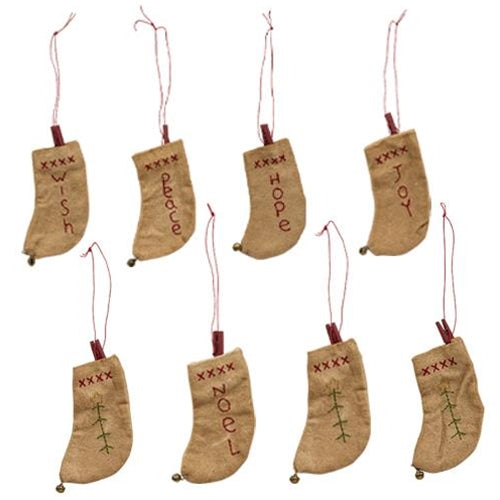 8 Set Primitive Cotton Stocking Ornaments
