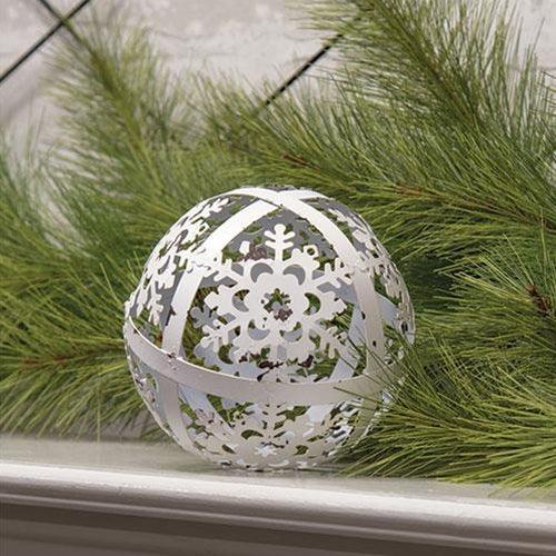 White Distressed Metal Snowflake Sphere 5 - The Fox Decor