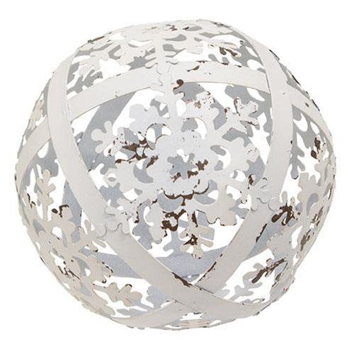 White Distressed Metal Snowflake Sphere 5 - The Fox Decor
