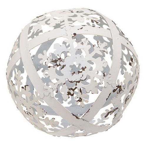 White Distressed Metal Snowflake Sphere 4 - The Fox Decor