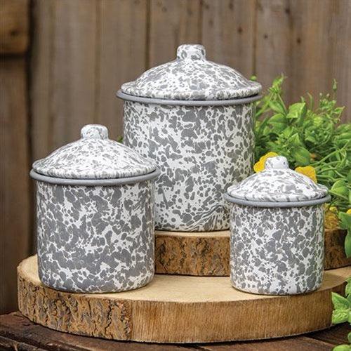 3 Set Gray Splatter Enamelware Canisters - The Fox Decor