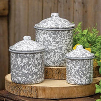3 Set Gray Splatter Enamelware Canisters - The Fox Decor
