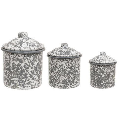 3 Set Gray Splatter Enamelware Canisters - The Fox Decor