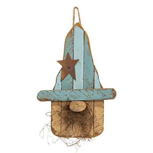 Hanging Lath Gnome w Blue Hat 16H