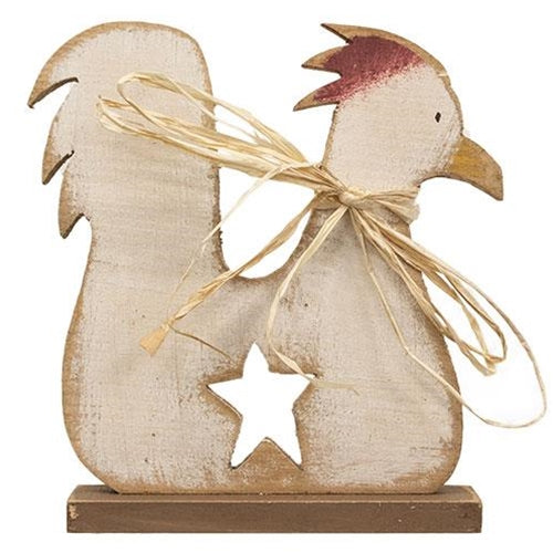 Rustic Wood Rooster on Base