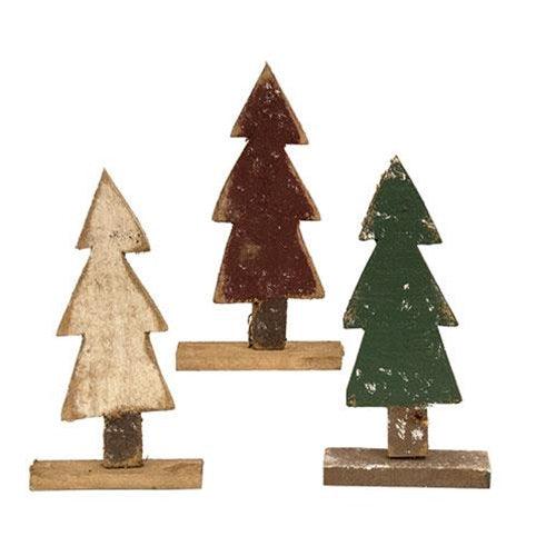 Rustic Wood Christmas Tree on Base 9 3 Asstd - The Fox Decor