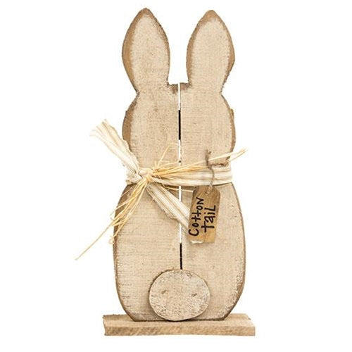 Rustic Wood White Cottontail Bunny on Base