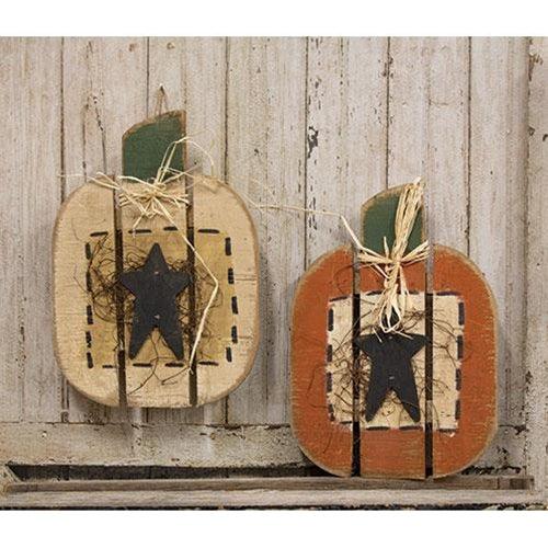 Rustic Wood Small Slat Pumpkin 2 Black Star 2 Asstd