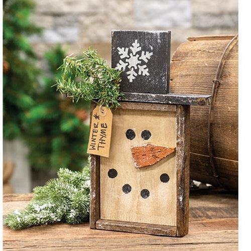 Rustic Wood Winter Thyme Snowman Frame