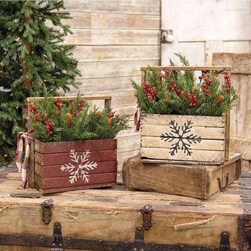 Rustic Lath Snowflake Tote 2 Asstd - The Fox Decor
