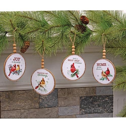 4 Set Wooden Beaded Cardinal Sayings Ornaments - The Fox Decor