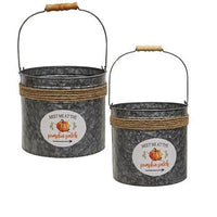 2 Set Meet Me At the Pumpkin Patch Jute Wrapped Buckets - The Fox Decor