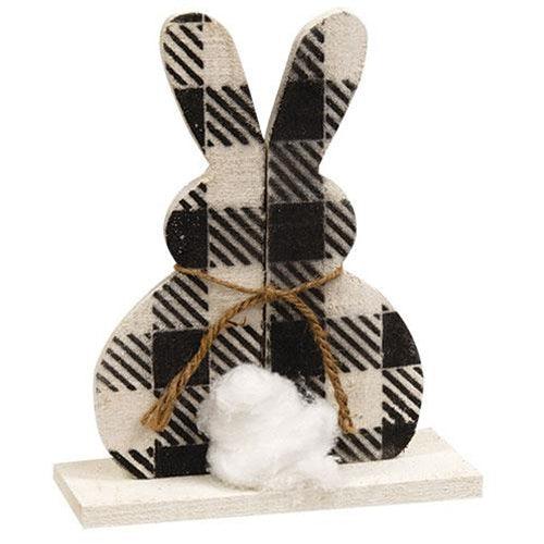 Rustic Wood Buffalo Check Cottontail Bunny on Base - The Fox Decor