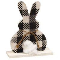 Thumbnail for Rustic Wood Buffalo Check Cottontail Bunny on Base - The Fox Decor