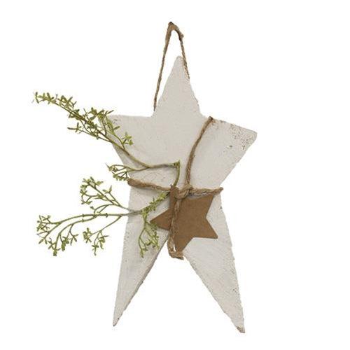 Rustic Wood Whitewashed Primitive Star w Star Tag Medium - The Fox Decor