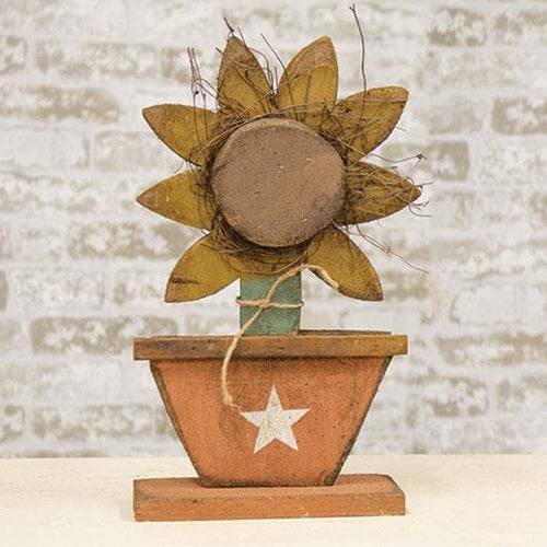 Potted Wood Sunflower on Base 165H