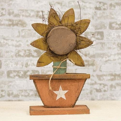 Potted Wood Sunflower on Base 16.5"H - The Fox Decor