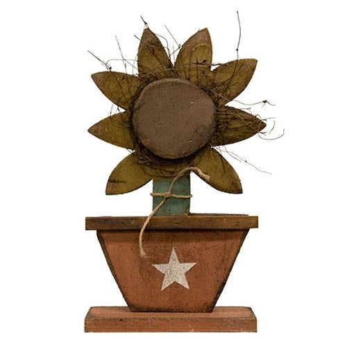 Potted Wood Sunflower on Base 165H