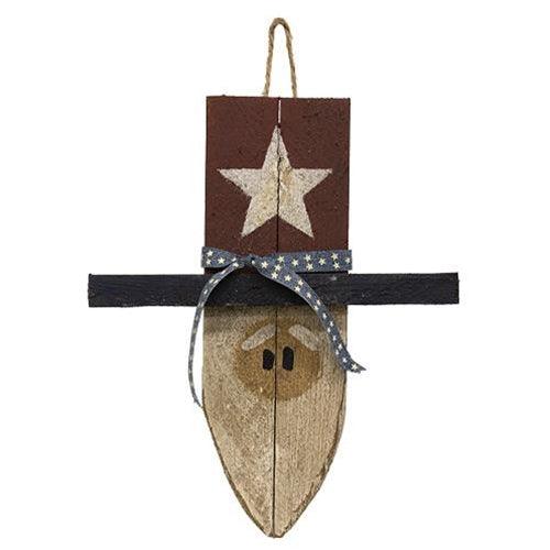 Rustic Distressed Wood Uncle Sam Ornament w Ribbon - The Fox Decor