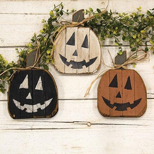 Rustic Lath Small Hanging Jack Faced Pumpkin 3 Asstd - The Fox Decor
