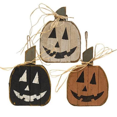 Rustic Lath Small Hanging Jack Faced Pumpkin 3 Asstd - The Fox Decor