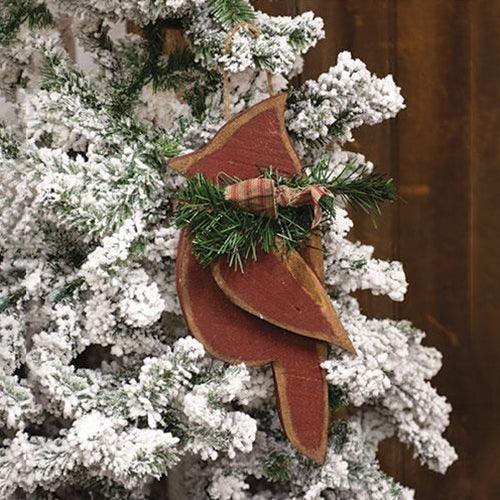 Rustic Wood Chunky Hanging Cardinal w Pine & Bow Small - The Fox Decor