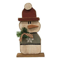 Rustic Wood Beanie Snowman on Base 17H 2 Asstd - The Fox Decor