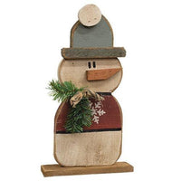 Rustic Wood Beanie Snowman on Base 17H 2 Asstd - The Fox Decor