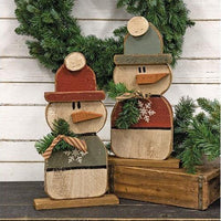 Rustic Wood Beanie Snowman on Base 17H 2 Asstd - The Fox Decor